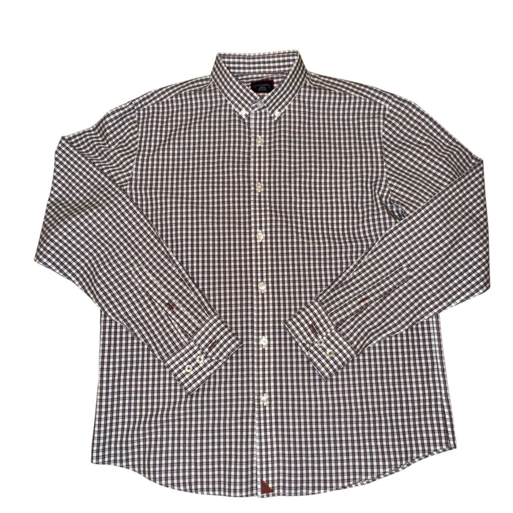 NWOT UNTUCKit Red Navy White Check Plaid Long Sleeve Button Down Shirt S…